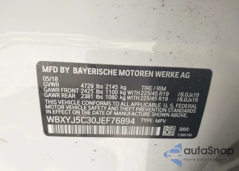 2018 BMW X2 xDrive28I z USA, uszkodzony, nr VIN WBXYJ5C30JEF76894